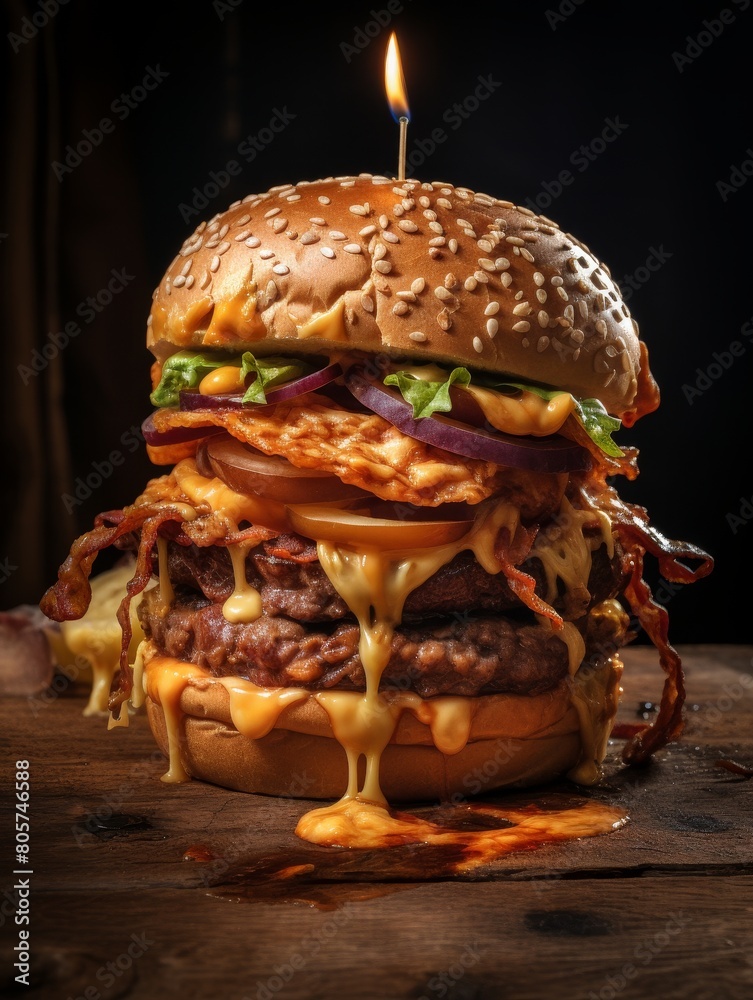 Wall mural Delicious Cheeseburger with Melted Cheese and Bacon - Wall murals