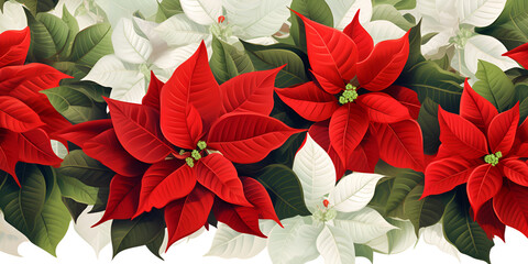 red poinsettia flowers realistic winter floral garland on floral background