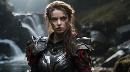 Obraz premium Fierce female warrior in armored costume