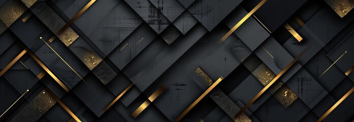 Abstract geometric design with golden lines on a sleek black background, showcasing a modern and elegant aesthetic