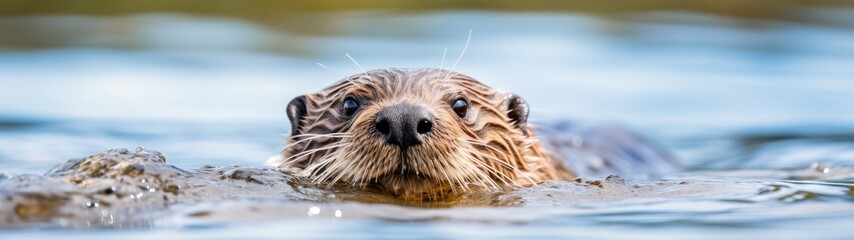 Curious otter swimming in water