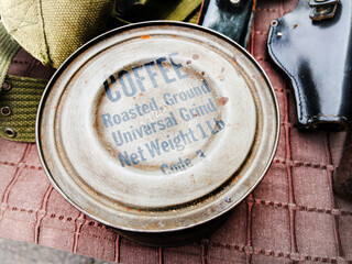 Vintage Coffee Tin Lid on Textured Background