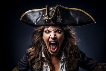 Fierce pirate woman with intense expression
