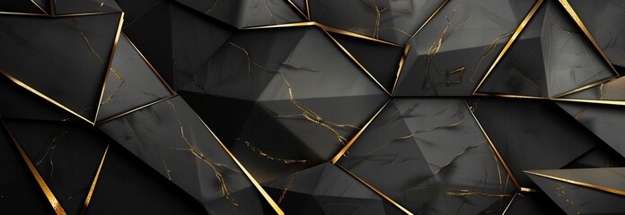 Black background with golden lines, in a low poly style