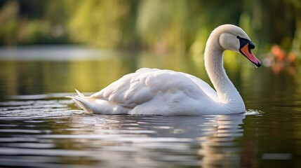 Fototapeta premium Graceful swan swimming on tranquil lake