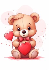 Fototapeta premium cute teddy bear holding heart-shaped balloons