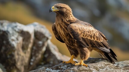Fototapeta premium Majestic golden eagle perched on rocky outcrop