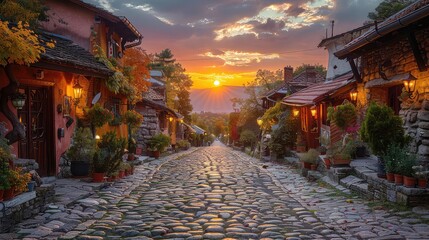 A beautiful cobblestone street in a small village - Powered by Adobe