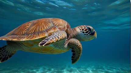 Fototapeta premium Hawaiian Green Sea Turtle (Eretmochelys imbricata) in the Pacific Ocean