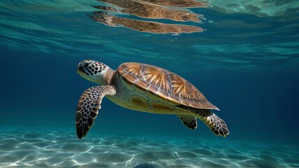 Obraz premium Hawaiian Green Sea Turtle (Eretmochelys imbricata) in the Pacific Ocean