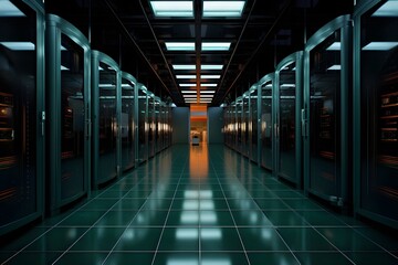 Obraz premium High-Tech Server Room for Data Storage & Processing