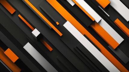 Abstract image of black, gray, orange and white stripes and rectangles.