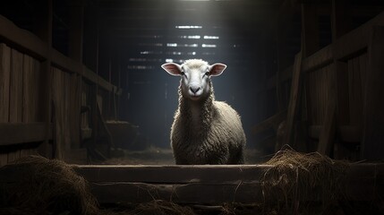 Sheep on a wool farm. Sheep look curiously at the camera.