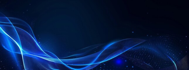 Blue background with wavy lines and glowing light effects for corporate or techinspired designs