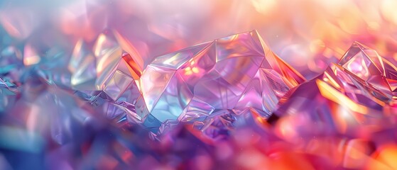 The borders over art and technology are fuzzy in this light-filled, 3D demonstrate of pastel pink holographic formats crystalized shapes and space, Generative AI.