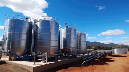 Obraz premium These steel tanks blend into the landscape, blending function with aesthetics