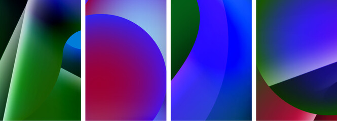 A symmetrical collage featuring tints and shades of purple, azure, magenta, and electric blue in rectangular shapes on a colorful background