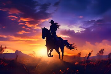 horseback rider at sunset