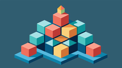 A set of building blocks with each block representing a different building block of rational thought and the final structure representing a solid and. Vector illustration