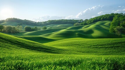Create a beautiful landscape painting of rolling green hills in the countryside
