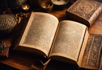 Obraz premium an open antique book on the table