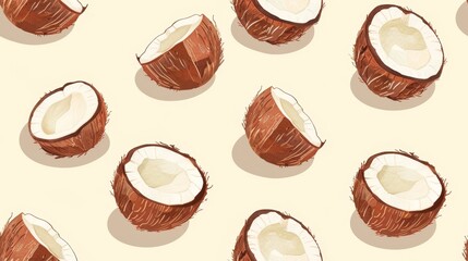 watercolor seamless pattern of coconut.