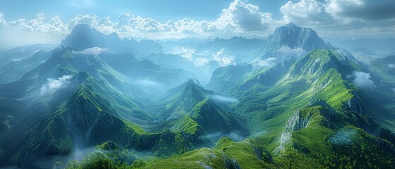 A scenic mountain vista with a crystal-clear lake reflecting the bright blue sky