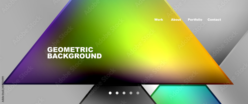 Poster A Netbook with a geometric background of colorful triangles on a gray screen. The display showcases tints and shades, enhancing the material properties of the gadget