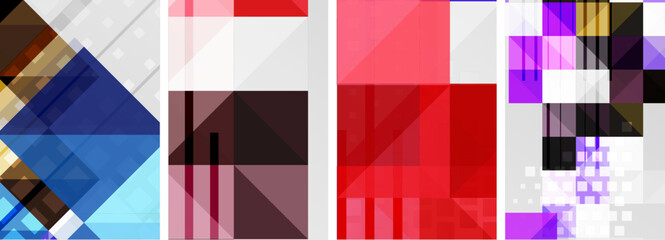 A collage of four different colored rectangles in shades of purple, violet, pink, and magenta on a white background. Each square showcases a unique pattern and material property