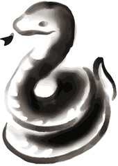 年賀状　年賀2025　巳年　巳　蛇　へび年　墨絵　水墨画　筆　手描き　イラスト素材