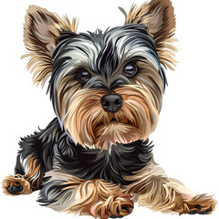 Clipart illustration of a yorkshire terrier dog breed on a white background. Suitable for crafting and digital design projects.[A-0003]