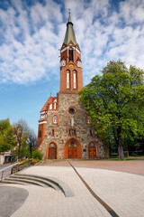 Garrison Church of St. Saint Jerzy in Sopot, Poland - a neo-Gothic building from 1901, originally a Protestant temple, and since 1945 a Catholic one. - obrazy, fototapety, plakaty