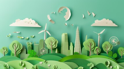 Eco-Friendly Urban Landscape in Paper Art Style