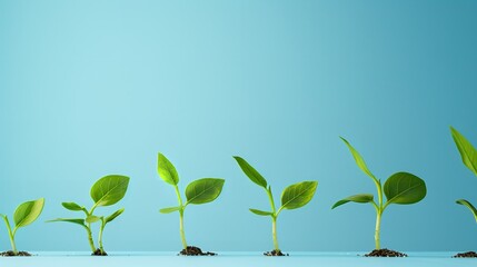 Illustration of financial growth with a group of little growing sprouts with a big space and nature backdrop for text or product advertisement, Generative AI.