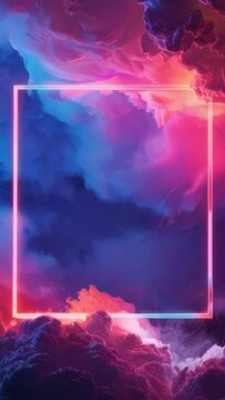 A colorful, neon sky with a square frame in the middle