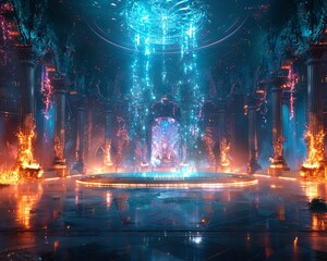 Fitness competition in a magical realm, athletes perform amidst stunning 3D effects and beautiful visuals