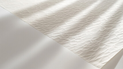 Textured white paper with a unique, wavy embossed pattern, lit by soft, natural light.