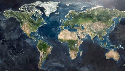 World map, Earth flat view from space. Physical map on global satellite photo