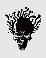 Skullhead with liquid effect illustration vector clip art stamp silhouette isolated t shirt design clothing ink tattoo editable