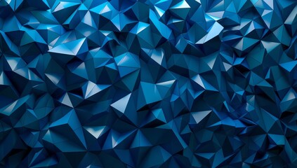 An artistic display of dark blue gradient triangles on a blue backdrop, showcasing a dynamic and eye-catching geometric pattern