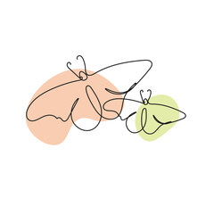 Continuous line drawing of butterfly. Vector illustration