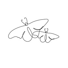 Continuous line drawing of butterfly. Vector illustration of animal form in trendy outline style.