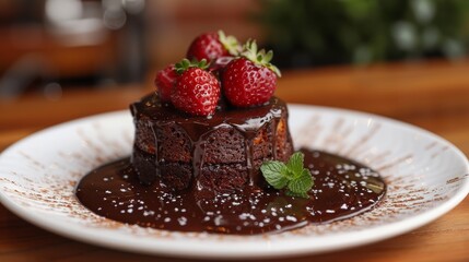 Delectable chocolate lava cake oozing with ganache