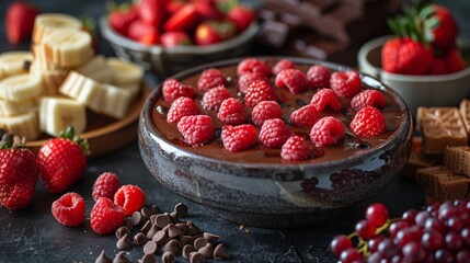 Chocolate fondue with assorted fruit and cake dippers