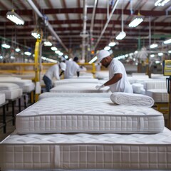 Mattress factory, workers make mattresses