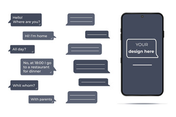 Mobile phone with chat isolated on white  background. Phone vector mockup 