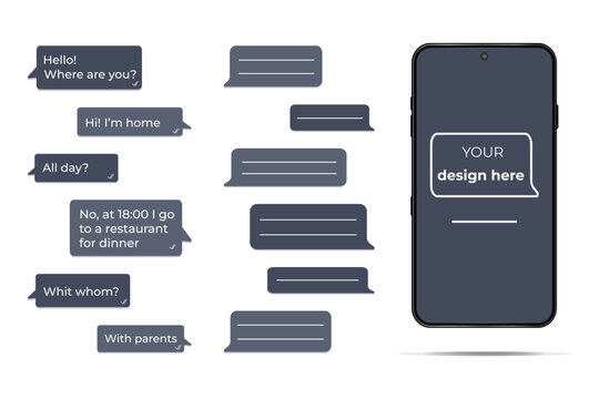 Mobile phone with chat isolated on white  background. Phone vector mockup 
