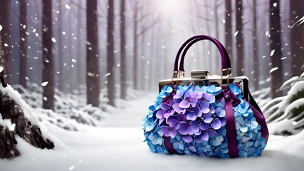 illustration of a blue and purple bag in the snow 