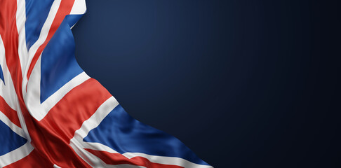 Fototapeta premium United kingdom flag on blue background with copy space 3D render