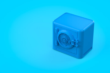 Blue bank safe or steel safe on blue background